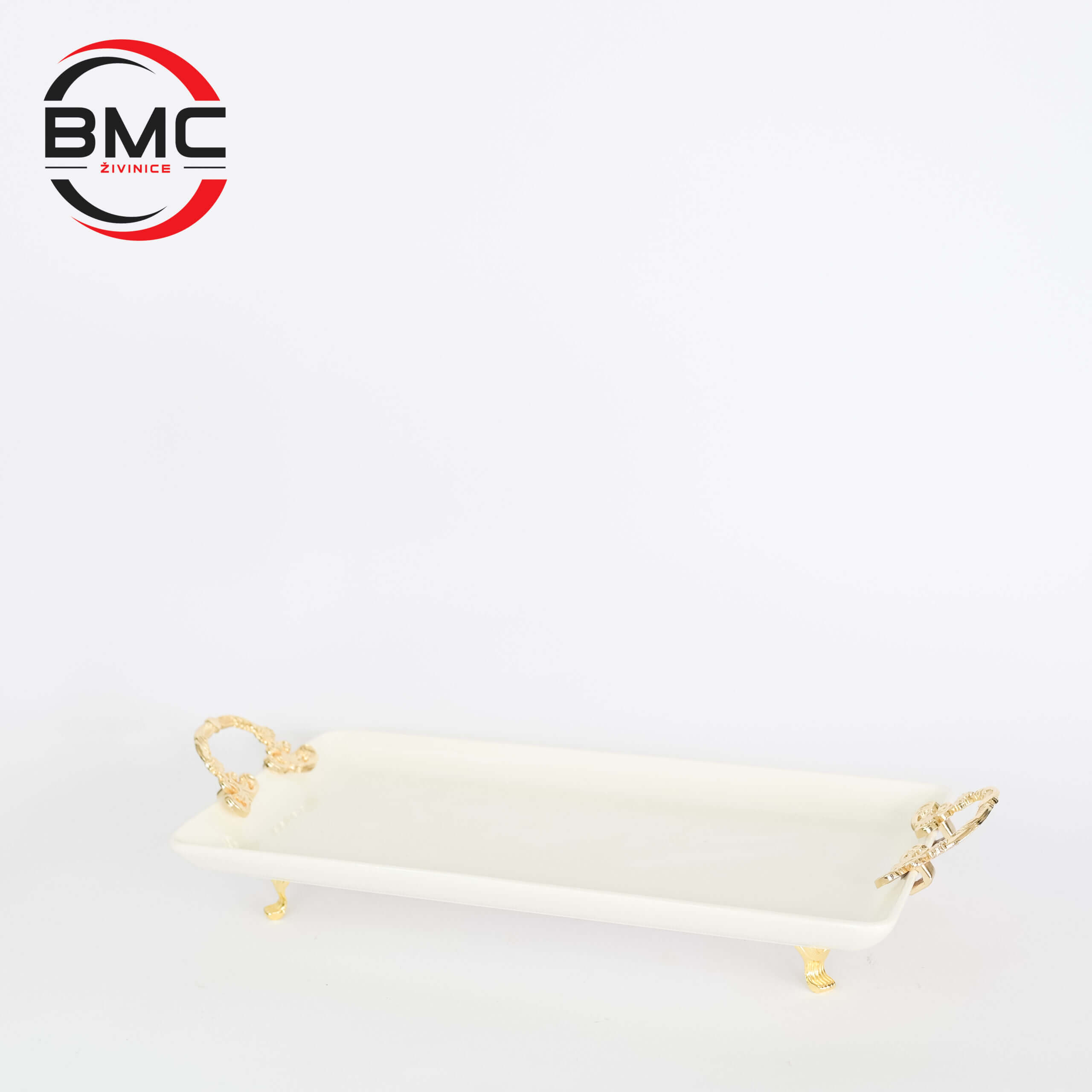 Keramička tacna sa zlatnim drškama