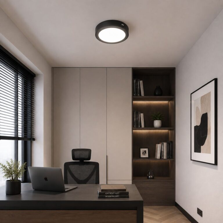 Nadgradni LED panel okruglog oblika u crnoj boji za plafon