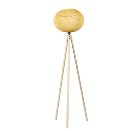 Pletena podna lampa na tri drvene noge