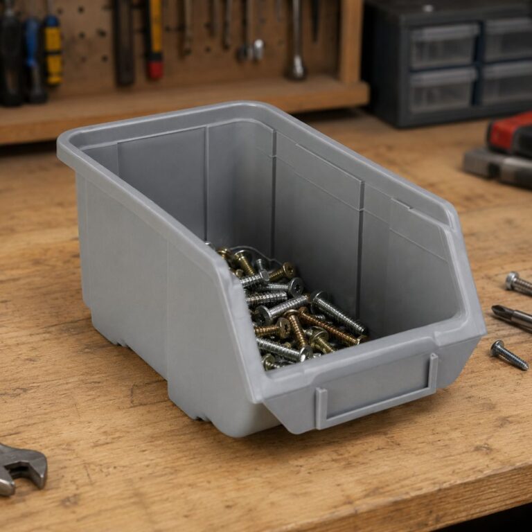 Sivi plastični kontejner za vijke i sitni materijal