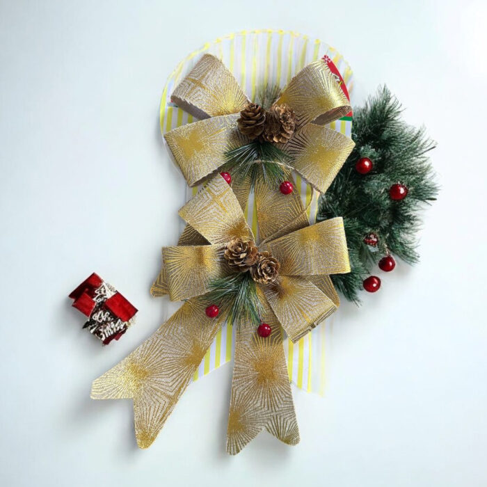 Ukrasna Mašna Novogodišnja Sa Šišarkom Zlatna - 2/1 - Image 2