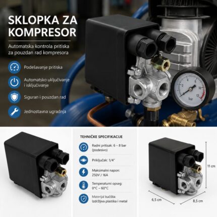 Presostat za kompresor za održavanje stabilnog pritiska u sistemu