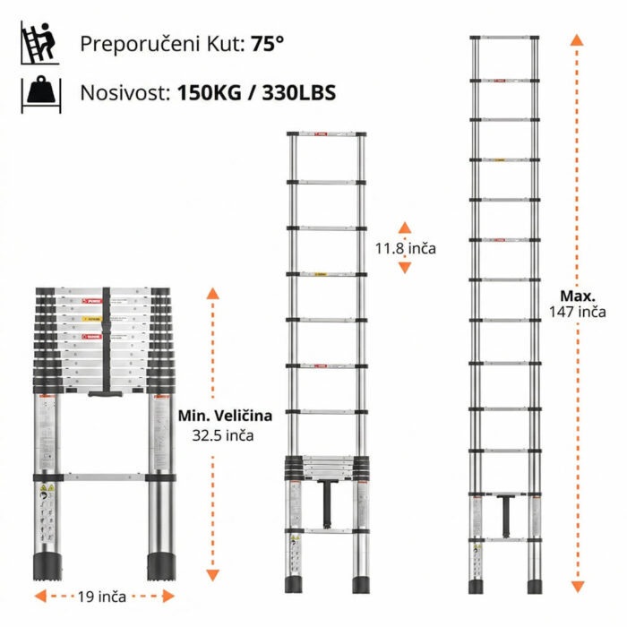 Teleskopske Inox Merdevine - Izvlačne - Image 7