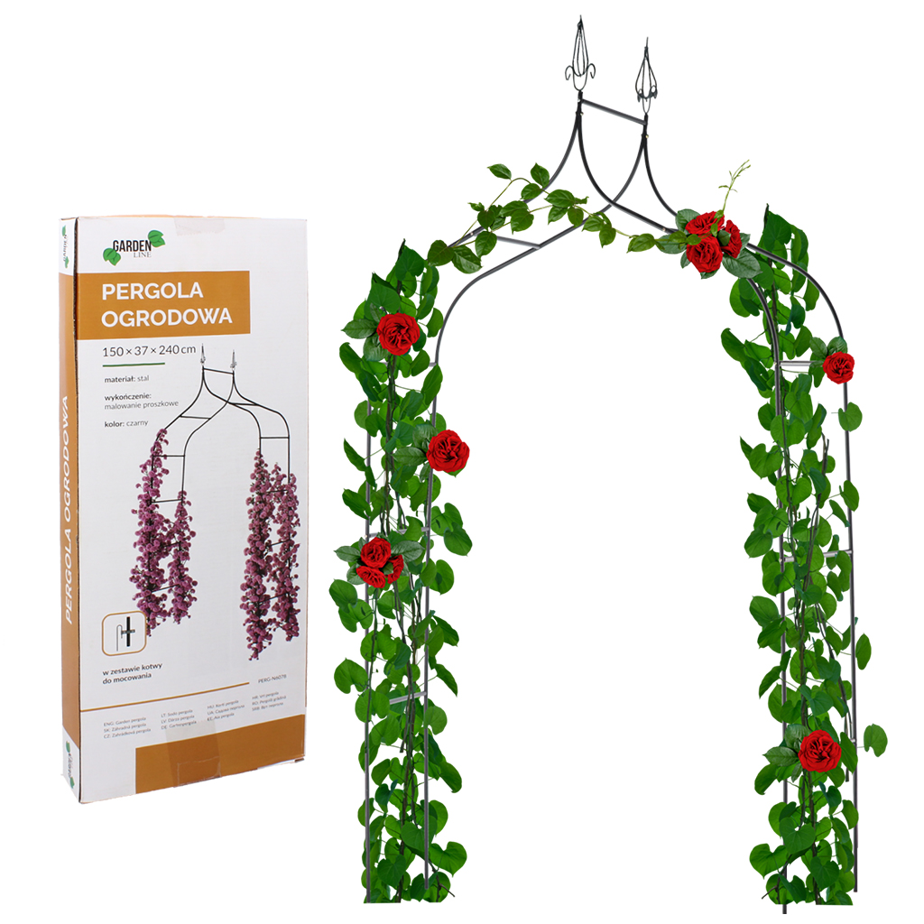 Luk za ruže penjačice 150x37x240 cm crna metalna konstrukcija