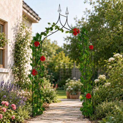 Metalna pergola za penjačice u crnoj boji za vrtne staze i ulaze