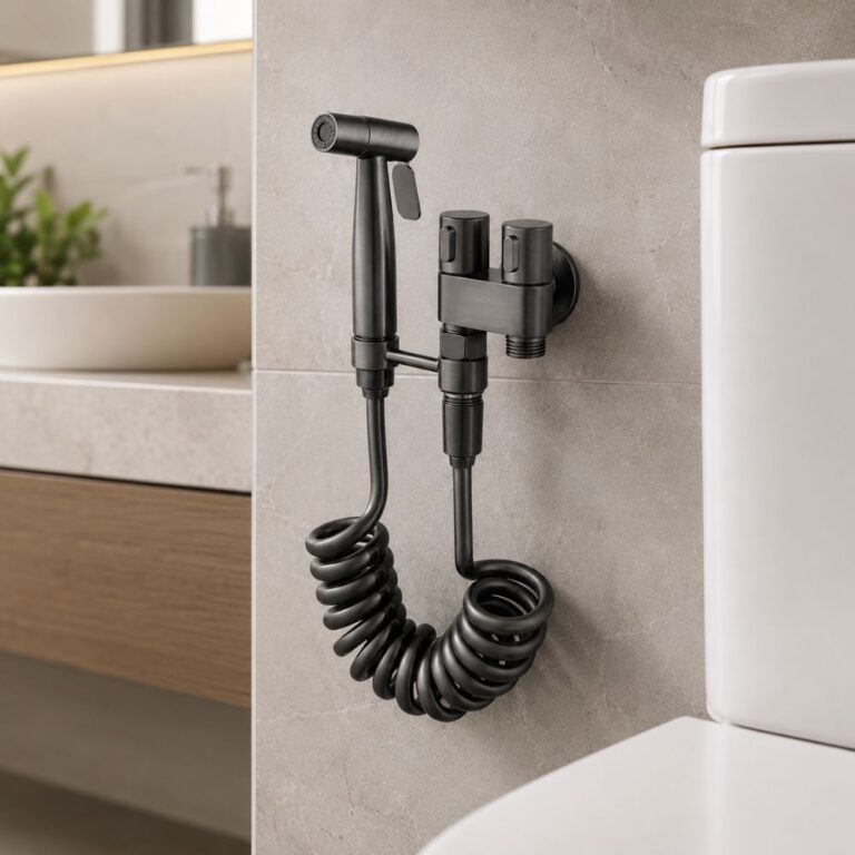 Set za kupatilo antracit boje modernog izgleda, pogodan za domove, apartmane i poslovne prostore.