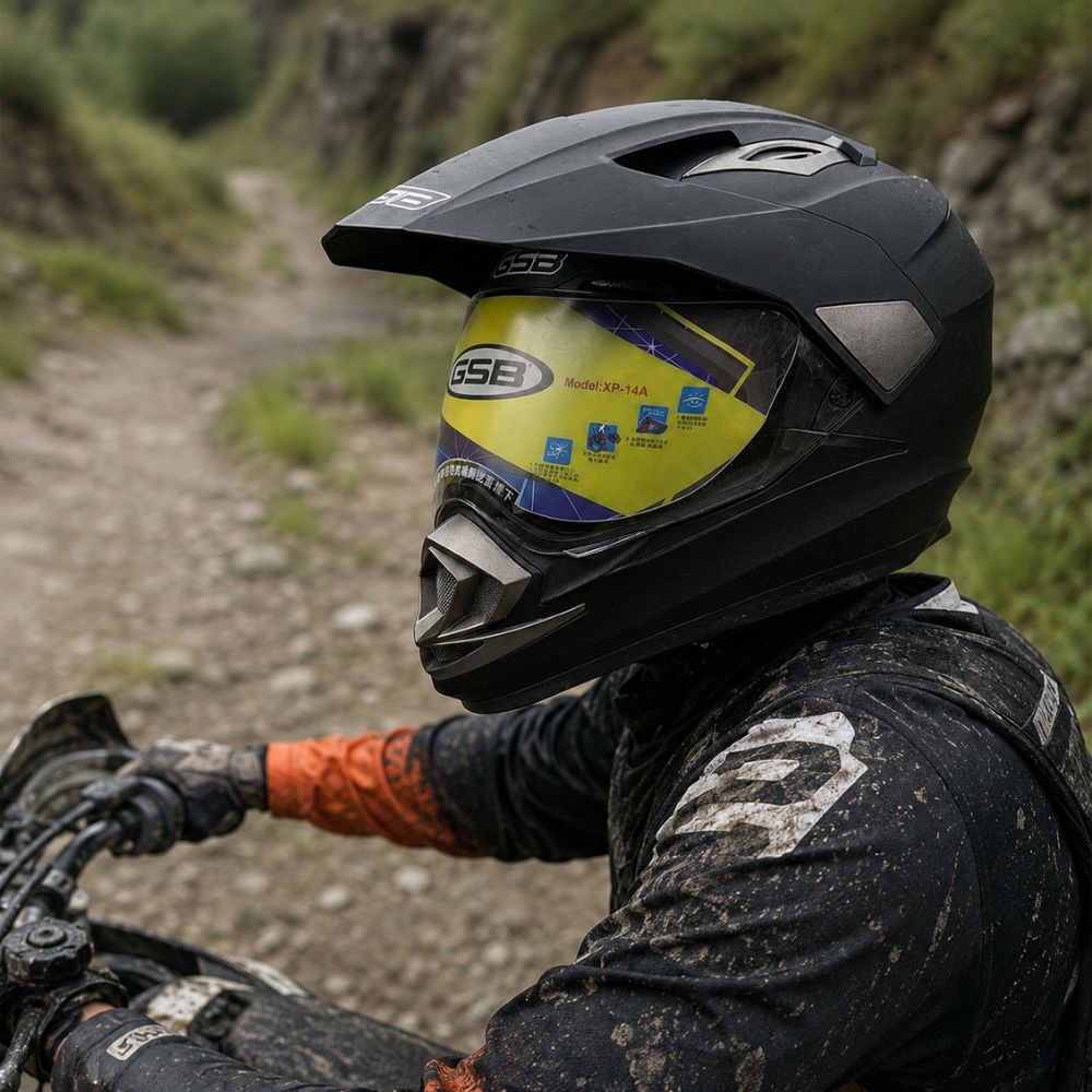 Enduro kaciga sa vizirom GSB u crnoj boji za terensku i cestovnu vožnju