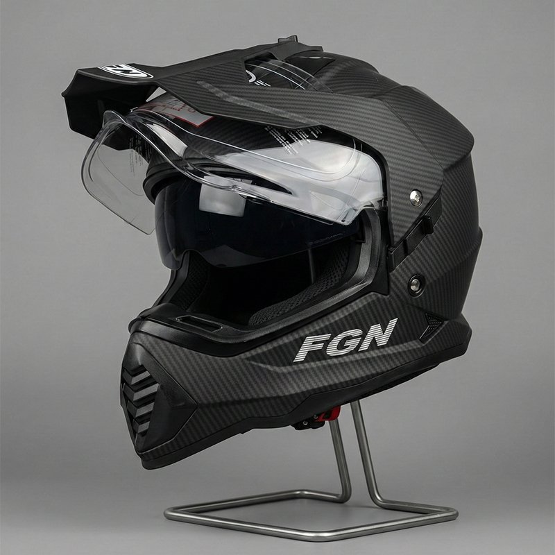 Full Face enduro kaciga 3u1 karbonski izgled sa vizirom i naočalama