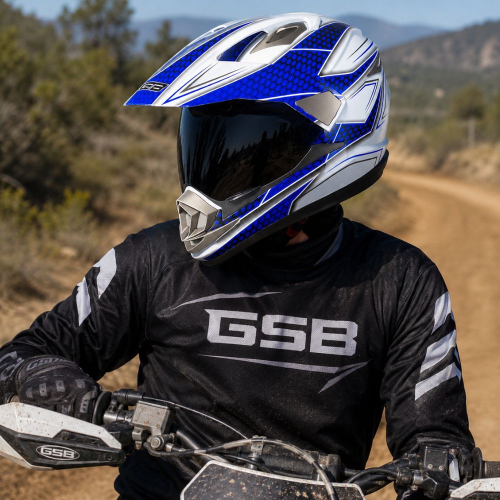 Full face enduro kaciga GSB plavo bijela za sigurnu vožnju motora i off road vožnju