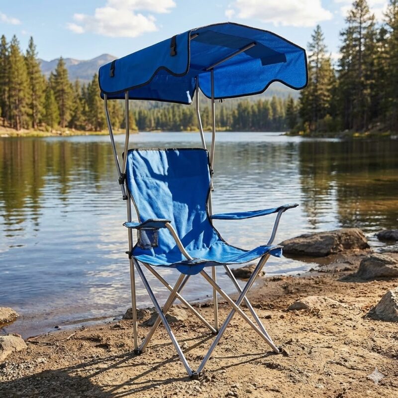 Ribarska stolica sa suncobranom tamnozelena