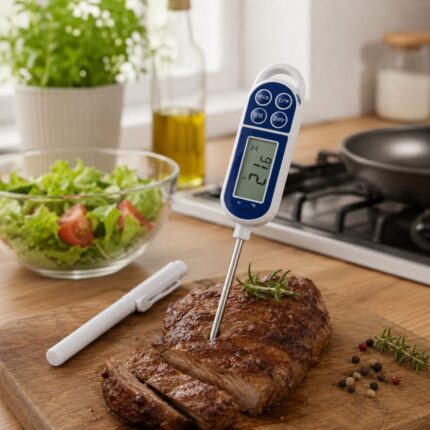 Kuhinjski termometar sa sondom pogodan je za kuhanje, pečenje i provjeru temperature hrane tokom pripreme