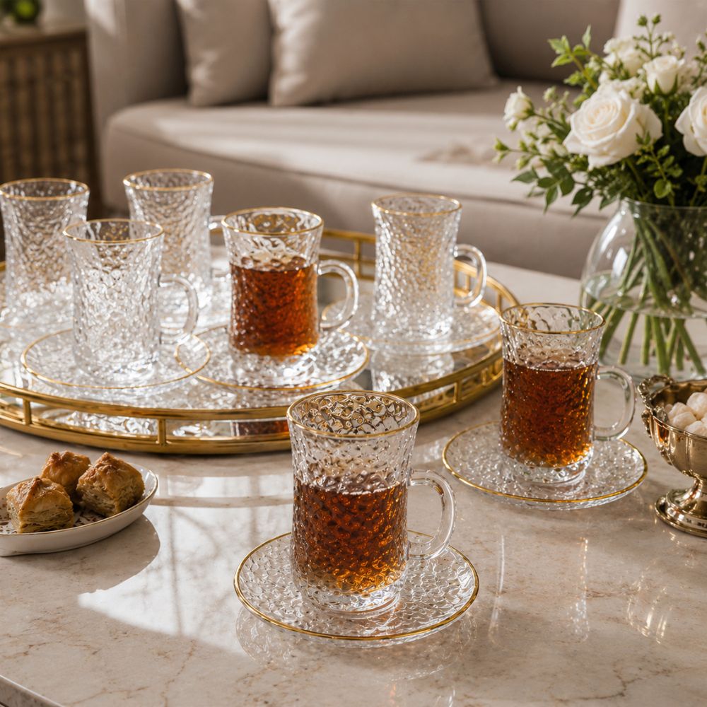 Čaše za turski čaj Ice Gold sa elegantnim zlatnim detaljima za moderno serviranje