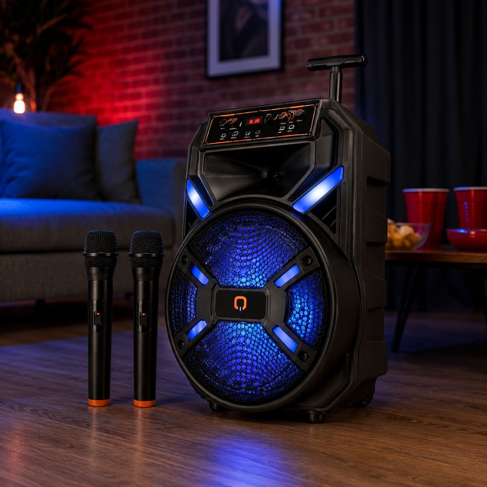 Prenosivi Bluetooth zvučnik QL-1241 sa teleskopskom ručkom za zabave i karaoke.