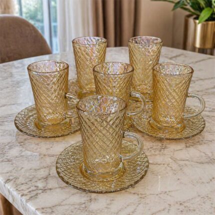 Set za turski čaj Honey Gold 12/1 sa šest staklenih šoljica i podmetača za elegantno serviranje čaja