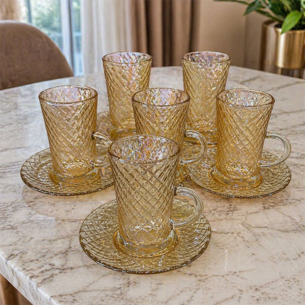 Set za turski čaj Honey Gold 12/1 sa šest staklenih šoljica i podmetača za elegantno serviranje čaja