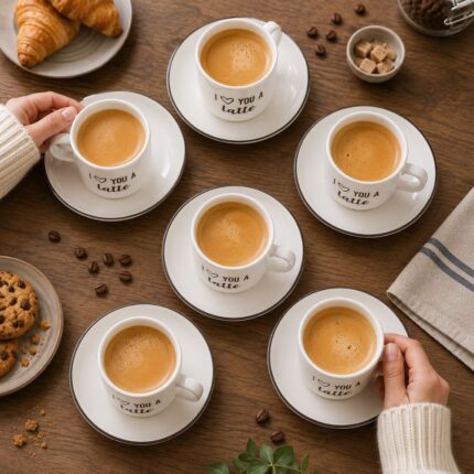 Šoljice za kafu sa tacnama u Latte setu od 12 dijelova pružaju uredno i elegantno posluživanje toplih napitaka