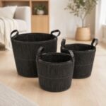 Set pletenih korpica 3/1 Graphite za dekoraciju doma i organizaciju prostora