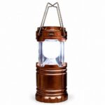 Digitalna ilustracija kamperske solarne lampe sa praktičnom ručkom za nošenje i vješanje.