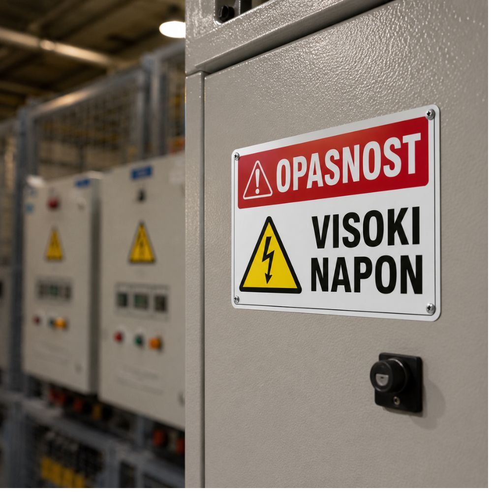 bijela-naljepnica-opasnost-visoki-napon-30x20cm Bijela naljepnica Opasnost visoki napon 30x20 cm za upozorenje na električnu opasnost