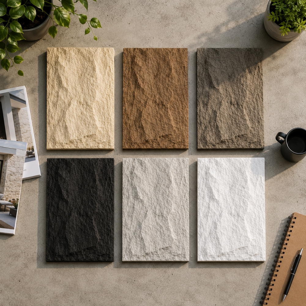 Dekorativni kameni zidni panel 120x60 cm sa reljefnom teksturom u više boja.