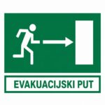 Grafički prikaz sigurnosne naljepnice za evakuaciju u poslovnim, javnim i industrijskim objektima
