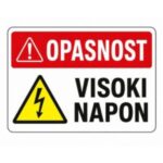 Digitalna ilustracija upozoravajuće naljepnice za elektro postrojenja, trafostanice i industrijske objekte.