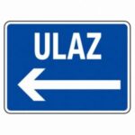 Digitalna ilustracija informativne naljepnice sa smjerom kretanja koja pokazuje put prema ulazu.