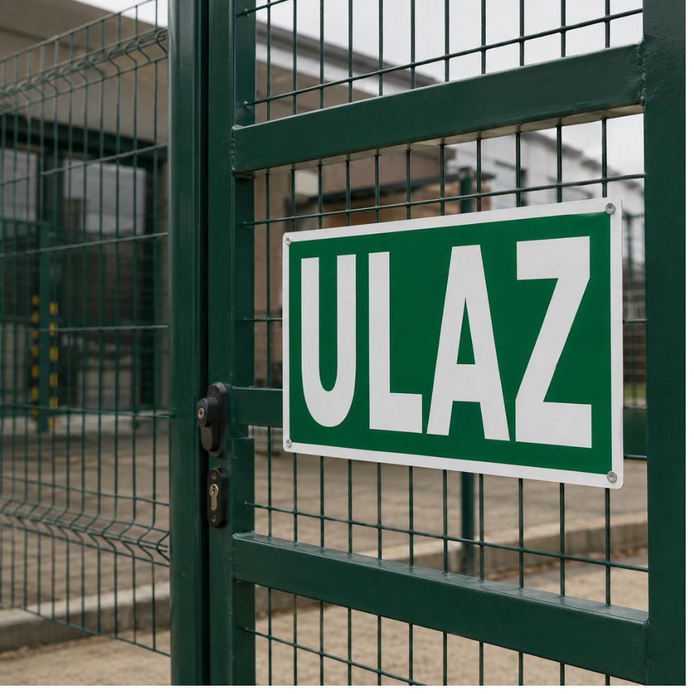 Grafički prikaz oznake Ulaz za poslovne objekte, stambene zgrade i javne ustanove.