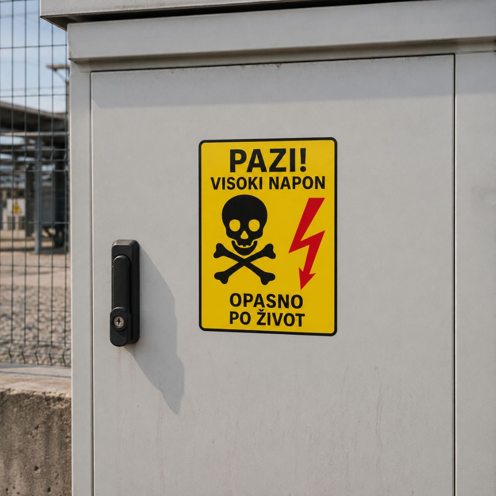 upozorenje-visoki-napon Upozorenje visoki napon pogodno je za trafostanice, razvodne ormare i industrijske električne prostore