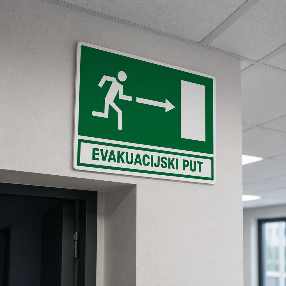 Vektorski prikaz oznake evakuacijskog puta sa smjerom kretanja prema izlazu