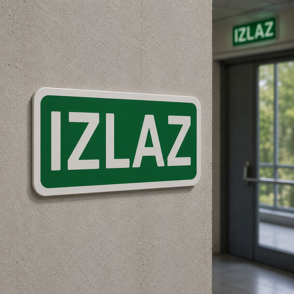Vektorski prikaz sigurnosne naljepnice Izlaz za poslovne, javne i industrijske objekte